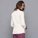 Wine Warm Cotton Flannel Top, Rolled-up Pant and White Blazer Co-ord Set