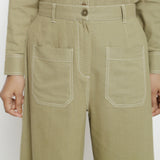 Front Detail of a Model wearing Khaki Green Patch Pocket Straight Fit Pant
