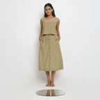 Front View of a Model wearing Green Spaghetti Top and Khaki Green Skirt Set