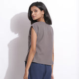 Back View of a Model wearing Warm Cotton Flannel Grey Essential Top