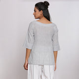 Grey Handspun Cotton Boat Neck Relaxed Sleeves Top