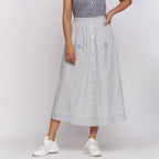 Grey Stripes Handspun Cotton Elasticated Mid-Rise Maxi Skirt