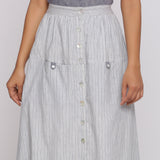 Grey Stripes Handspun Cotton Elasticated Mid-Rise Maxi Skirt