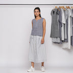Grey Stripes Handspun Cotton Elasticated Mid-Rise Maxi Skirt