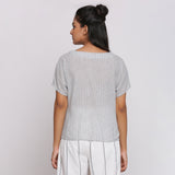 Grey Striped Handspun Cotton V-Neck Half Sleeve Shirt