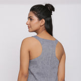 Back Detail of a Model wearing Grey Racer Back Shift Dress