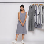 Front View of a Model wearing Grey Racer Back Shift Dress
