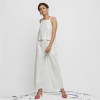 Front View of a Model wearing Hand Beaded Camisole Top and Straight Pant Set