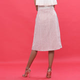 Back View of a Model wearing Pink Hand Screen Printed A-Line Skirt