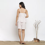 White Checkered Handspun Cotton Short Camisole Romper