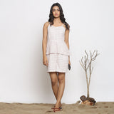 White Checkered Handspun Cotton Short Camisole Romper