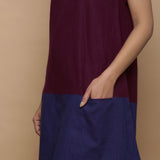 Wine and Navy Blue Handspun Cotton Paneled Boat Neck Shift Dress