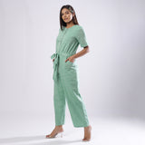 Sage Green Handspun Cotton Ankle Length Paneled Overalls