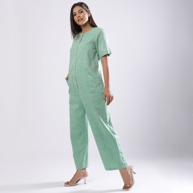 Sage Green Handspun Cotton Ankle Length Paneled Overalls