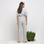 Back View of a Model wearing Handspun Cotton Striped Tapered Pant