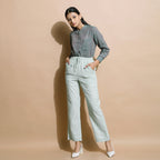 Front View of a Model wearing Handspun Light Green Straight Pant