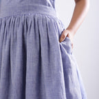 Powder Blue Handspun Cotton Fit and Flare Strappy Short Dress