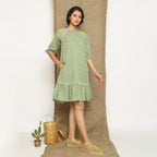 Sage Green Handspun Cotton Raglan Sleeve Knee Length Shift Dress