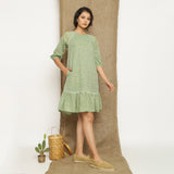 Sage Green Handspun Cotton Raglan Sleeve Knee Length Shift Dress