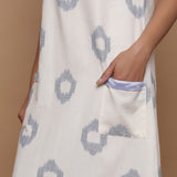Front Detail of a Model wearing Ikat Off-White Cotton Shift Dress
