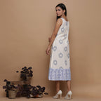 Back View of a Model wearing Ikat Off-White Cotton Shift Dress