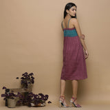 Wine Ikat Handspun Cotton Knee Length Gathered Camisole Dress