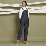 Front View of a Model wearing Indigo Cotton Denim Slim Fit Dungaree