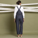 Back View of a Model wearing Indigo Cotton Denim Slim Fit Dungaree