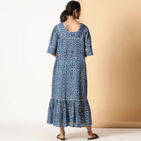 Indigo Dabu Block Print Cotton Square Neck Maxi Dress