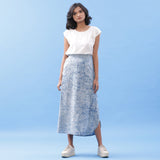 Front View of a Model wearing Indigo Dabu Printed Breezy A-Line Skirt