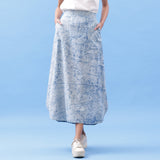 Front View of a Model wearing Indigo Dabu Printed Breezy A-Line Skirt