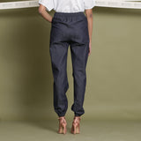 Back View of a Model wearing Indigo Cotton Denim Jogger Pant