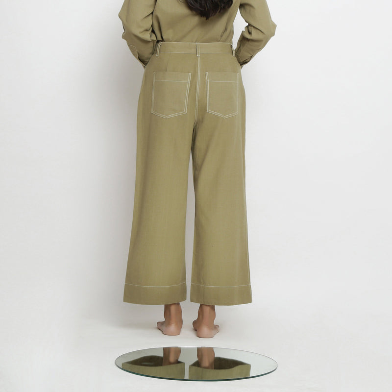 Back View of a Model wearing Khaki Green Patch Pocket Straight Fit Pant