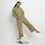 Front View of a Model wearing Khaki Green Patch Pocket Straight Fit Pant