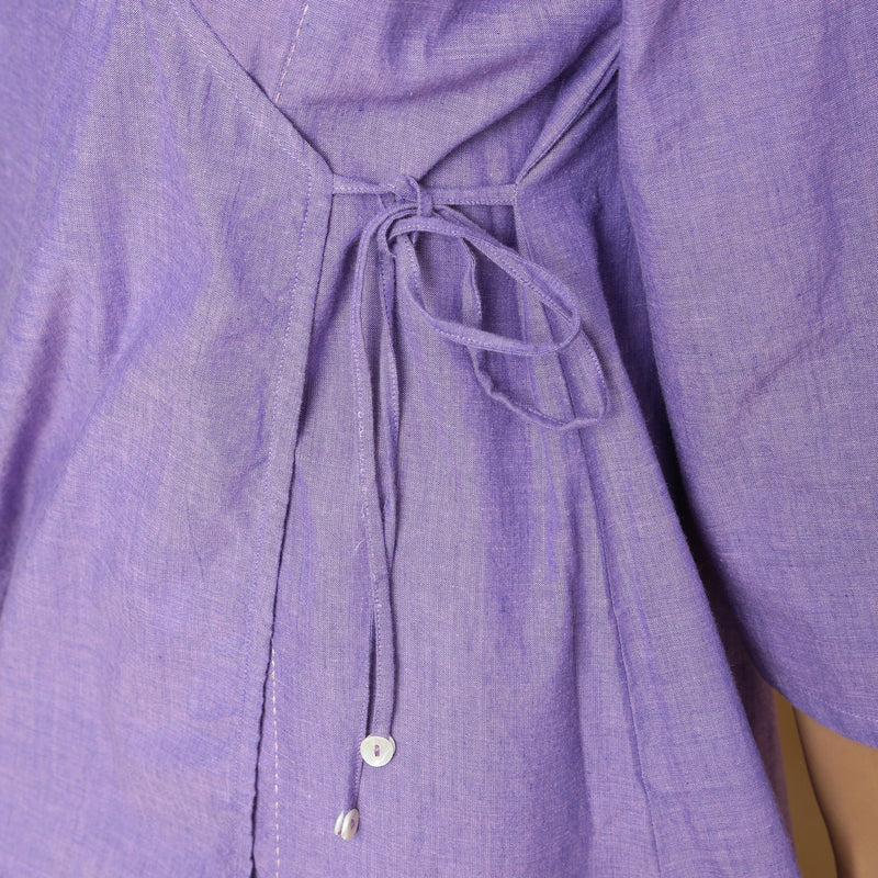 Close View of a Model wearing Lavender Mangalgiri Cotton Asymmetrical Top