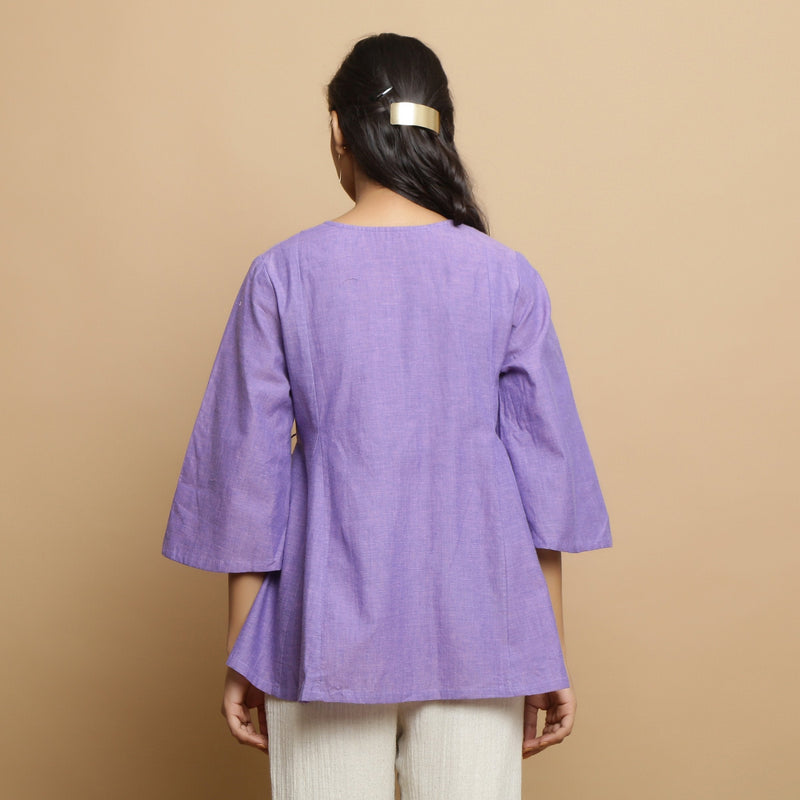 Back View of a Model wearing Lavender Mangalgiri Cotton Asymmetrical Top