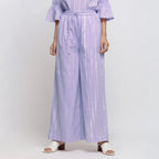 Front View of a Model wearing Lavender Tie Dye Wide Legged Palazzo Pant