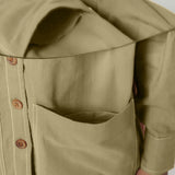 Front Detail of a Model wearing Green 100% Cotton Button-Down Outerwear
