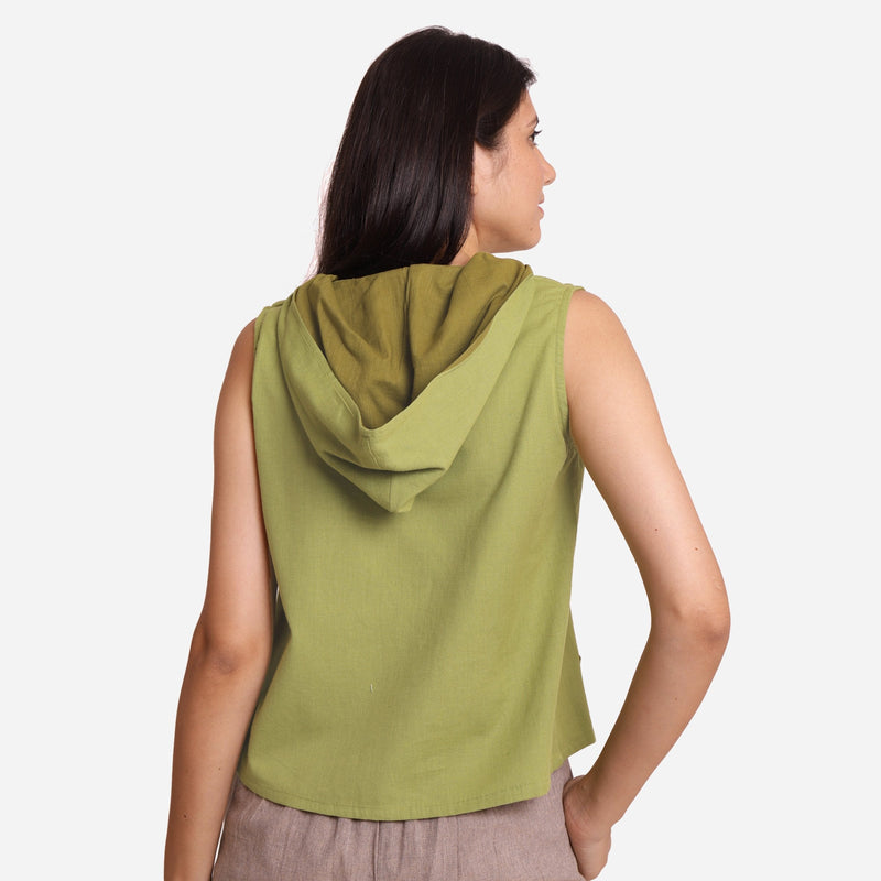 Back View of a Model wearing Light Green Short Kangaroo Pocket Hoodie