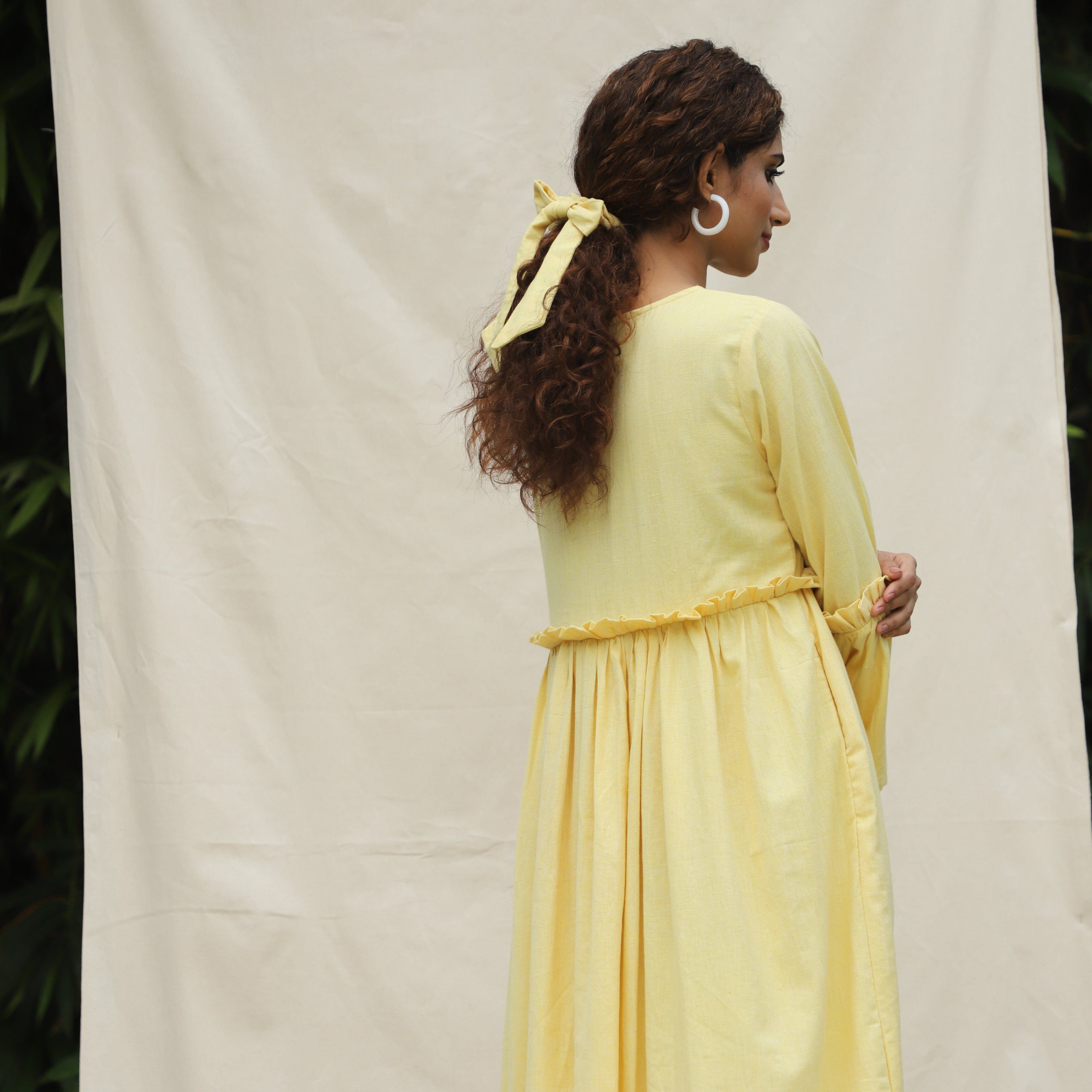 Light Yellow 100% Cotton Khadi Long Tail Scrunchie