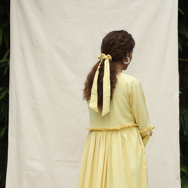 Light Yellow 100% Cotton Khadi Long Tail Scrunchie