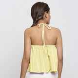 Back View of a Model wearing Light Yellow Tie Dye Strappy Camisole Top