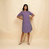 Front View of a Model wearing Lilac 100% Cotton Khadi Knee Length Dress