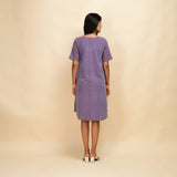 Back View of a Model wearing Lilac 100% Cotton Khadi Knee Length Dress