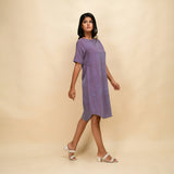 Right View of a Model wearing Lilac 100% Cotton Khadi Knee Length Dress