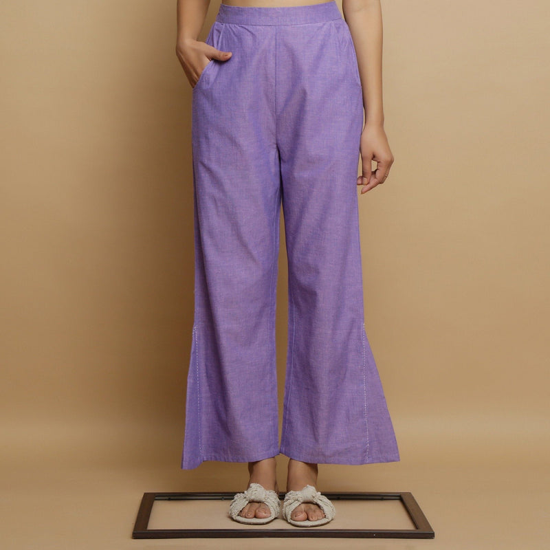 Front View of a Model wearing Lavender Ankle Length Godet Pant