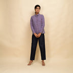 Front View of a Model wearing Lilac Peter Pan Collar Button-Down Shirt
