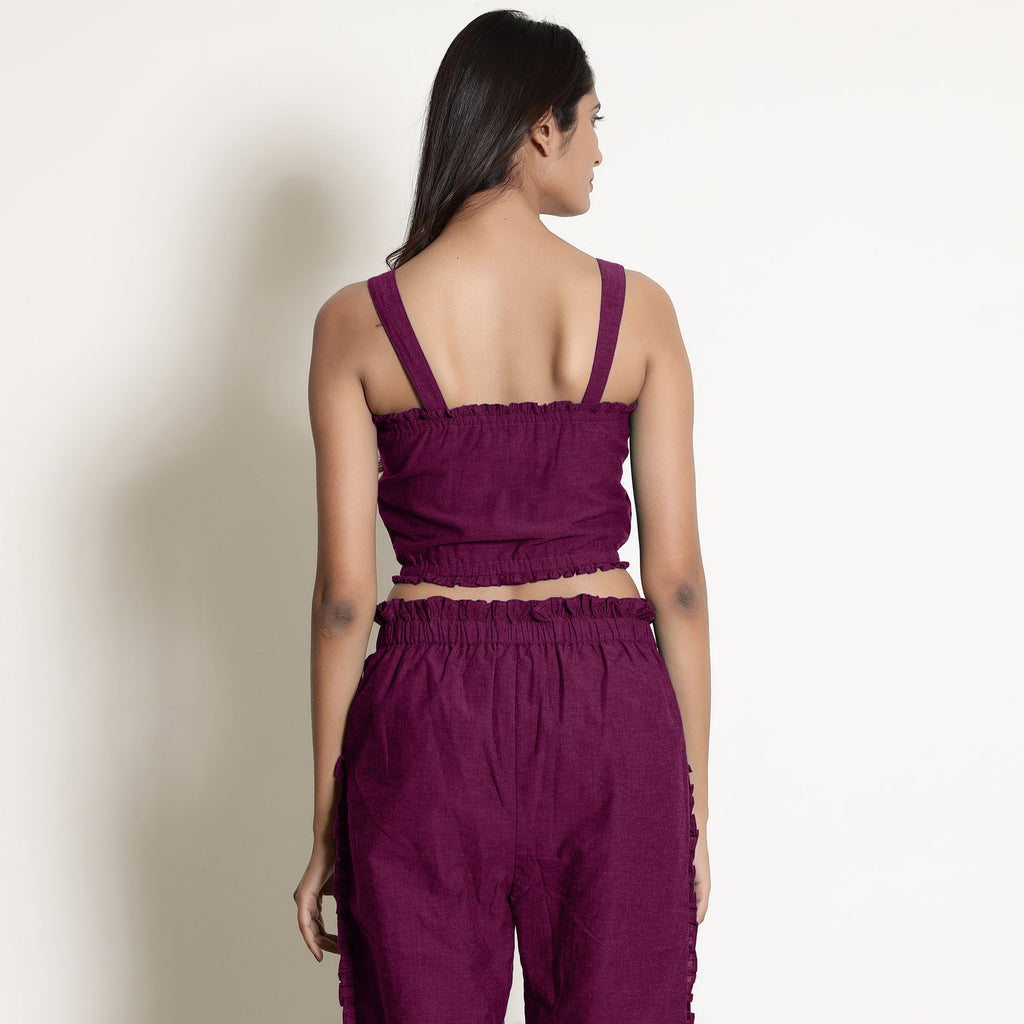 Magenta Warm Cotton Bustier Top and Mulberry Cotton Pant Co-ord Set