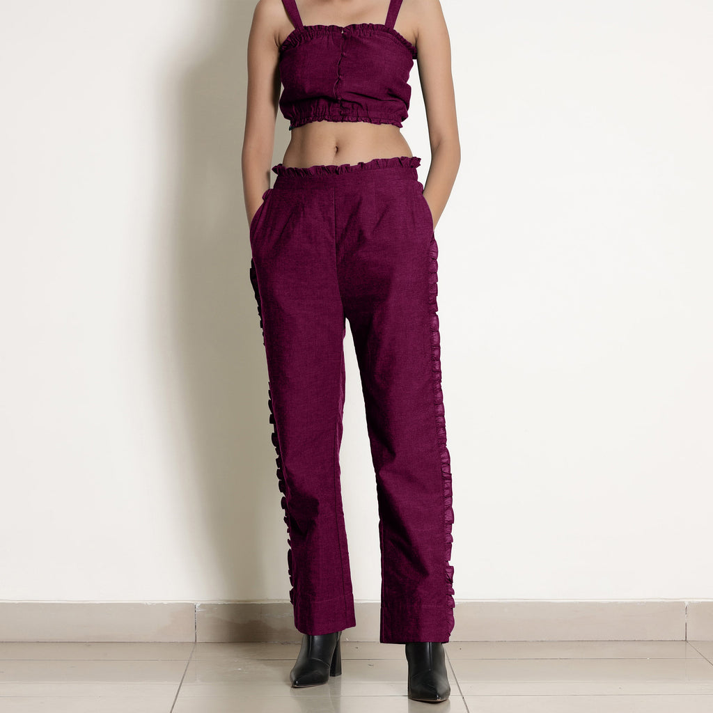 Magenta Warm Cotton Bustier Top and Mulberry Cotton Pant Co-ord Set