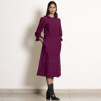 Front View of a Model wearing Warm Mulberry A-Line Frilled Cotton Skirt